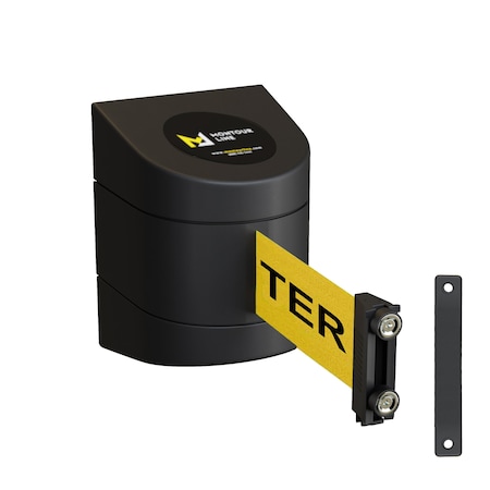 Montour Line Retractable Belt Barrier Black Fixed Wall Mount, 20ft. Cau...Belt (M) WMX160-BK-CAUYB-F-M-200